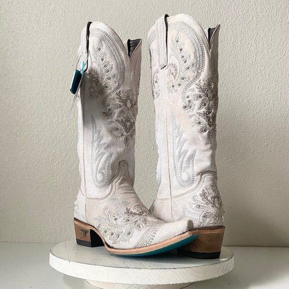 Lane Shoes - Lane Santorini Womens Western Bridal Boots 8 Ivory Cowboy Bling Snip Toe Tall